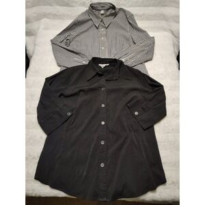 SET Women's Sz L IZOD Striped + Dressbarn 14/16W Long Sleeve Button-Up Shirt Top